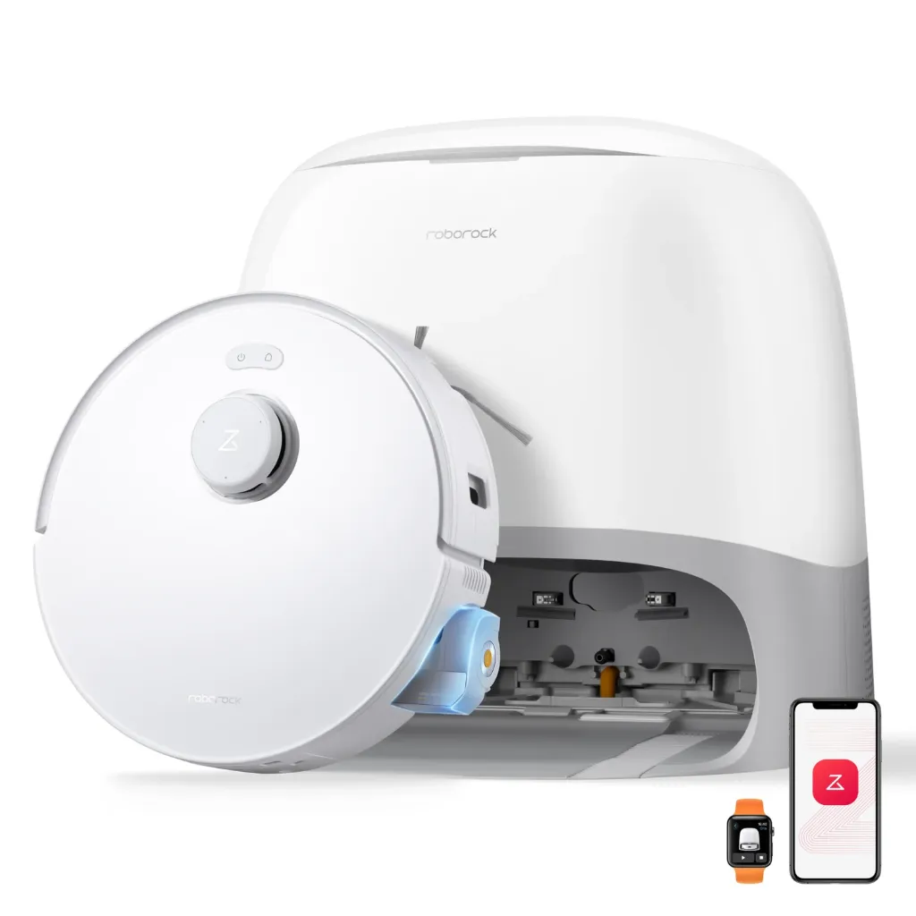 Roborock QREVO CURV 2 FLOW, Robot Aspirateur Laveur avec station, 20 000Pa, Reconnaissance d'obstacles par IA, Blanc